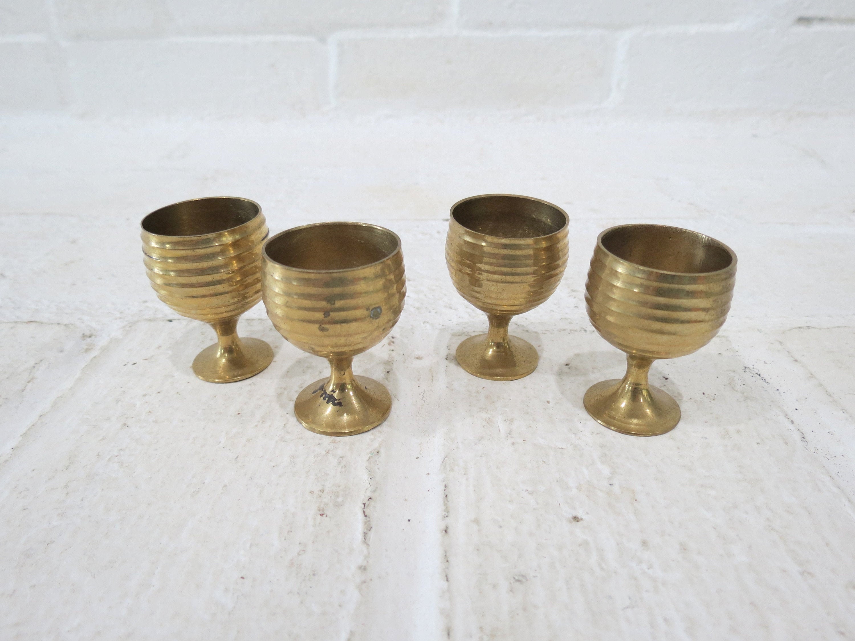 Mini Brass Goblets Collection // Vintage Set of Four Miniature Etsy