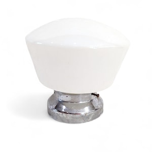 Vintage Schoolhouse Style Light Fixture // Semi-Flushmount Ceiling Light Milk Glass Chrome Base Art Deco Lighting Antique