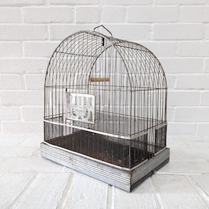 Vintage Metal Bird Cage // Art Deco Arch Domed Bird Cage, Prevue Hendryx Rustic Decorative Hanging Tabletop Wire Bird Cage Plant Hanger