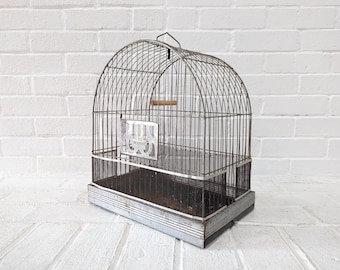 Vintage Metal Bird Cage // Art Deco Arch Domed Bird Cage, Prevue Hendryx Rustic Decorative Hanging Tabletop Wire Bird Cage Plant Hanger