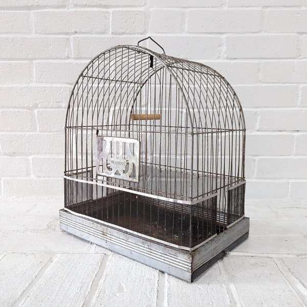 Vintage Metal Bird Cage // Art Deco Arch Domed Bird Cage, Prevue Hendryx Rustic Decorative Hanging Tabletop Wire Bird Cage Plant Hanger