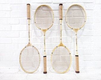 Vintage Badminton Racquet Set // 4 Piece Wooden Rackets, Instant Collection, Gallery Wall Hanging, Sports Mancave Bar Viking Sportcraft