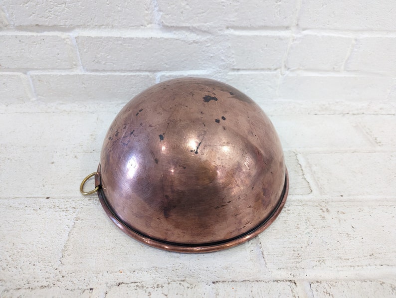 Vintage Copper Mixing Bowl // 10.5 England Weathered Copper Bowl, Copper Whisking Whipping Bowl, Rustic Farmhouse Kitchen Wall Hanging zdjęcie 7