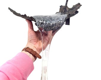 Daisuke Shintani Leaf Form Sculpture // Vintage 1990's Bronze Leaf and Art Glass Wall-Mount Sculpture Brutalist Modern Design