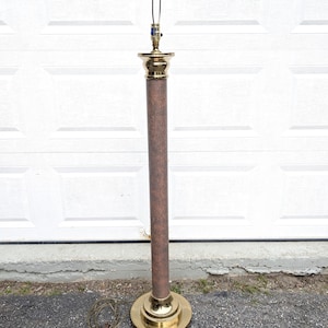 Vintage Column Floor Lamp // Faux Stone Pillar Style Standing Lamp, Metal Brass Earthy Lighting, 1970's 1980's Mod Hollywood Regency