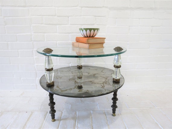 Two tier glass on sale table