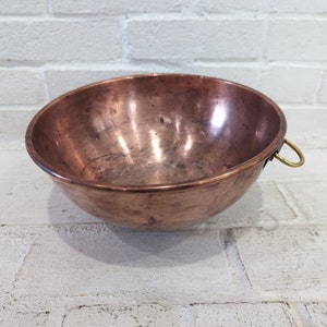 Vintage Copper Mixing Bowl // 10.5 England Weathered Copper Bowl, Copper Whisking Whipping Bowl, Rustic Farmhouse Kitchen Wall Hanging zdjęcie 5