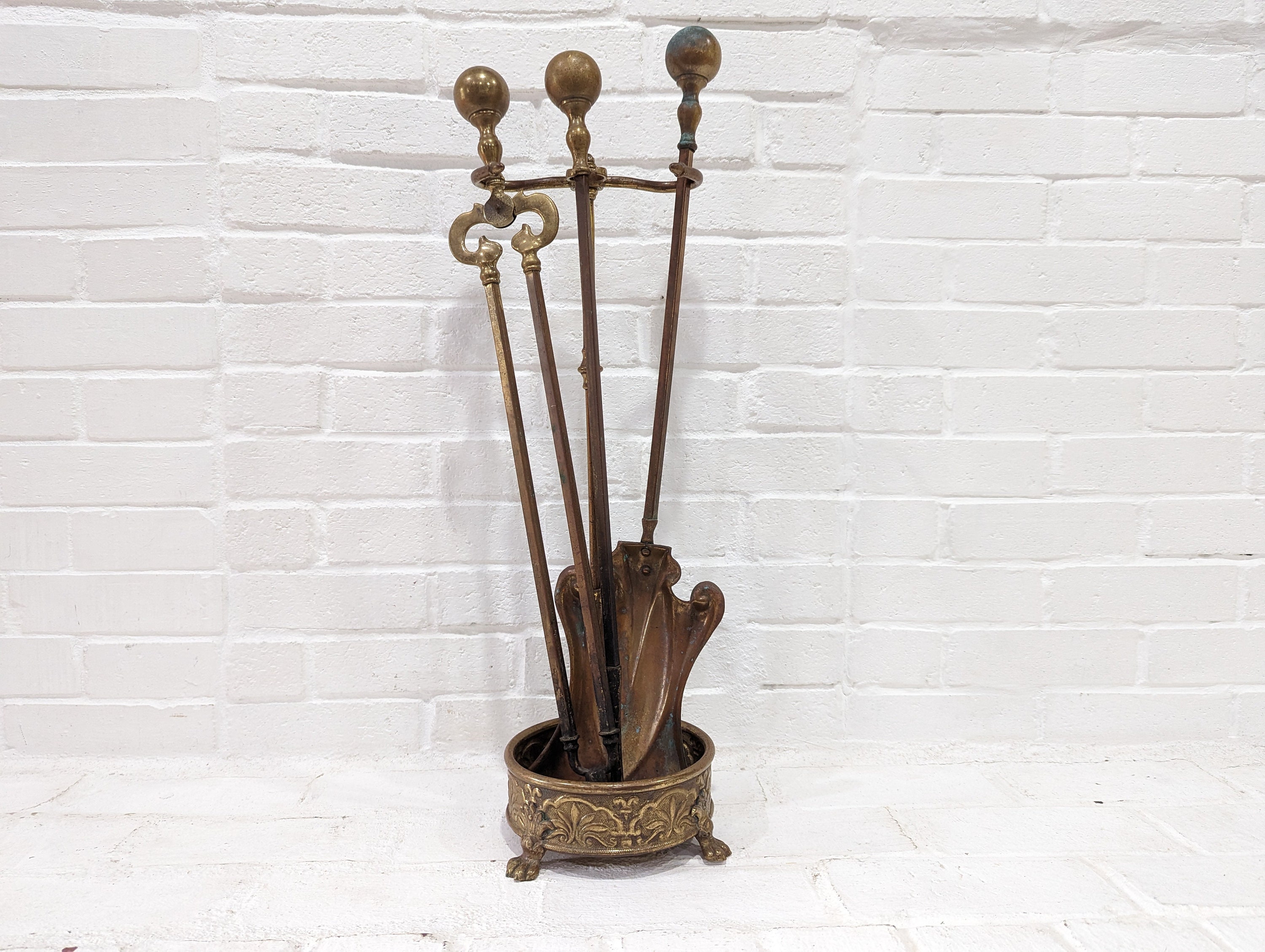 Antique Brass Fireplace Tool Set - Magnolia