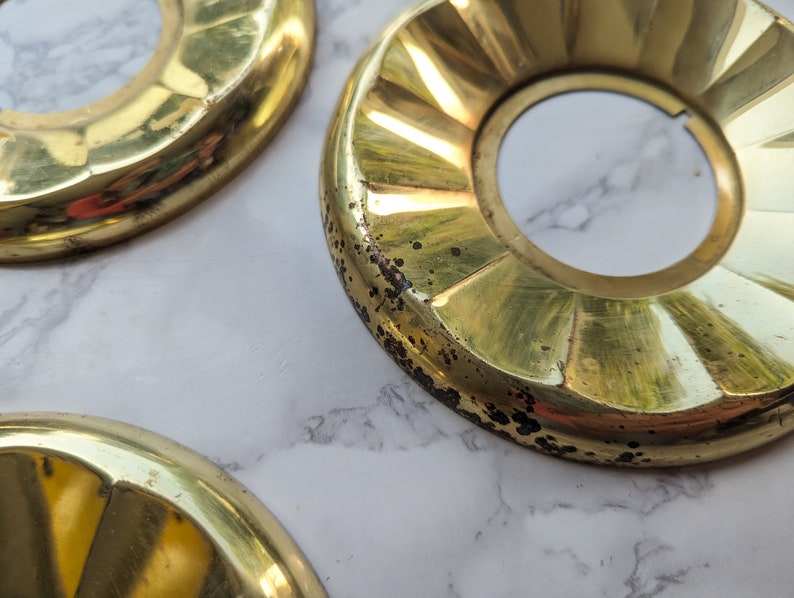 Vintage Brass Escutcheon // Medallion Design Round Brass Door Knob Backplate or Canopy, Scalloped Design Gold Metal More Available image 4