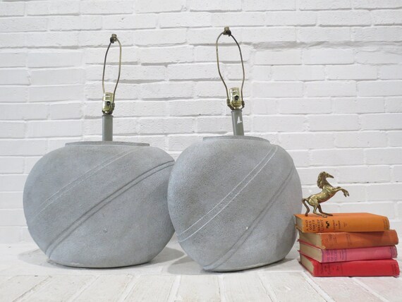 Vintage 1980's Oversize Lamps // Art Deco Plaster Ceramic Table