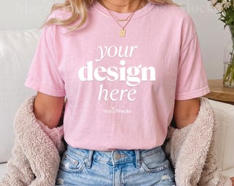BLOSSOM Comfort Colors C1717 Tshirt Mockup Bundle | Female Model CC 1717 T-Shirt Mock-up | Cozy Trendy Boho Aesthetic Lifestyle | Fall Shirt