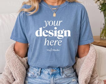 BLUE JEAN Comfort Colors C1717 Tshirt Mockup Bundle | Female Model CC 1717 T-Shirt Mock-up | Cozy Trendy Boho Aesthetic Lifestyle Fall Shirt
