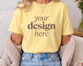 Paquete de maquetas de camisetas BUTTER Comfort Colors C1717 / Maqueta de camiseta CC 1717 para modelo femenina / Camiseta cómoda de estilo bohemio para otoño y moda