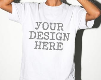 WHITE Comfort Colors C1717 Tshirt Mockup | CC 1717 T-Shirt Mock-up | Realistic Studio Female Model | Trendy Oversized Women Shirt Mock