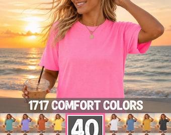 Comfort Colors 1717 Shirt Mockup Bundle C1717, Summer Beach Trendy Lifestyle on Model T-shirt Mock-up, Multi Color Pack, Tee POD Mocks