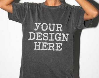 PEPPER Comfort Colors C1717 Tshirt Mockup | CC 1717 T-Shirt Mock-up | Realistic Studio Female Model | Trendy Oversized Women Shirt Mock