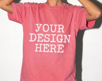 WATERMELON Comfort Colors C1717 Tshirt Mockup | CC 1717 T-Shirt Mock-up | Realistic Studio Female Model | Trendy Oversized Women Shirt Mock