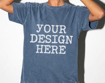Comfort Colors C1717 Denim Tshirt Mockup | CC 1717 T-Shirt Mock-up | Realistisches Studio weibliches Modell | Trendy Oversized Frauen Shirtkleid Mock