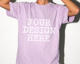 ORCHID Comfort Colors C1717 Tshirt Mockup | CC 1717 T-Shirt Mock-up | Realistisches Studio weibliches Modell | Trendy Oversized Frauen Shirt Mock