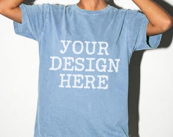 WASHED DENIM Comfort Colors C1717 Tshirt Mockup | CC 1717 T-Shirt Mock-up | Realistische Studio weibliche Modell Trendy Oversized Frauen Shirt Mock