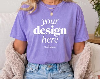 Zestaw makiet koszulek VIOLET Comfort Colors C1717 | Makieta koszulki damskiej CC 1717 | Przytulna, jesienna, modna koszula w stylu boho