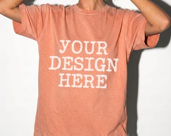 TERRACOTTA Comfort Colors C1717 Tshirt Mockup | CC 1717 T-Shirt Mock-up | Realistic Studio Female Model | Trendy Oversized Women Shirt Mock