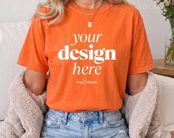 BURNT ORANGE Comfort Colors C1717 Tshirt Mockup Bundle | Female Model CC 1717 T-Shirt Mock-up | Cozy Fall Trendy Lifestyle Boho Aesthetic