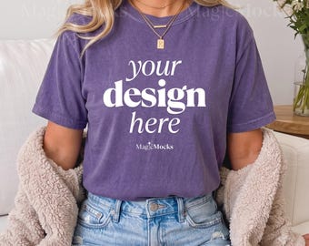 Paquete de maquetas de camisetas GRAPE Comfort Colors C1717 / Maqueta de camiseta CC 1717 para modelo femenina / Camiseta cómoda de estilo bohemio para otoño y moda