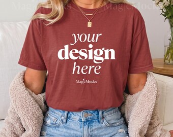 BRICK Comfort Colors C1717 Tshirt Mockup Bundle | Female Model CC 1717 T-Shirt Mock-up | Cozy Fall Trendy Lifestyle Boho Aesthetic Shirt