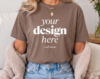 Paquete de maquetas de camisetas ESPRESSO Comfort Colors C1717 / Maqueta de camiseta CC 1717 para modelo femenina / Camiseta cómoda de estilo bohemio para otoño y moda