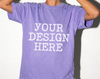 VIOLET Comfort Colors C1717 Tshirt Mockup | CC 1717 T-Shirt Mock-up | Realistic Studio Female Model | Trendy Oversized Women Shirt Mock