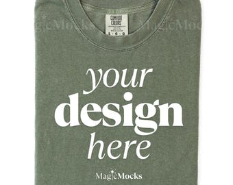 1717 MOSS Folded Shirt Flat Lay Mockup Comfort Colors | C1717 Tshirt Mock Up | CC1717 T-Shirt Mock-up | Flatlay Mocks | Real Photo
