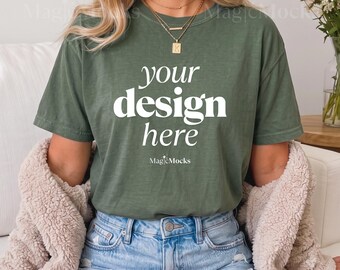 MOSS Comfort Colors C1717 Tshirt Mockup Bundle | Female Model CC 1717 T-Shirt Mock-up | Cozy Fall Trendy Lifestyle Boho Aesthetic Shirt