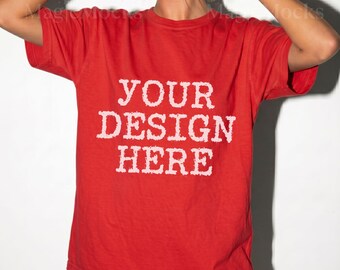 RED Comfort Colors C1717 Tshirt Mockup | CC 1717 T-Shirt Mock-up | Realistic Studio Female Model | Trendy Oversized Women Shirt Mock