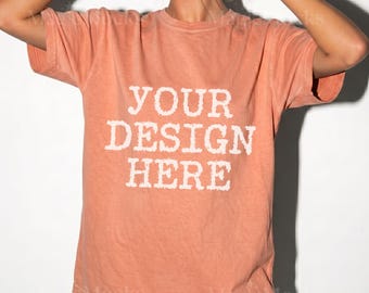 TERRACOTTA Comfort Colors C1717 Tshirt Mockup | CC 1717 T-Shirt Mock-up | Realistic Studio Female Model | Trendy Oversized Women Shirt Mock