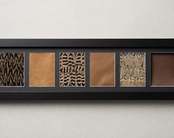 Natural Texture Collage: Female Pheasant Feathers and Leather - Panoramic Framed Art