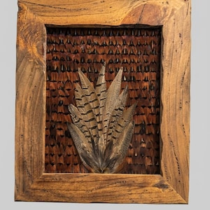Artisan Feather Fan Art: Unique Pheasant Plumage in Wood Frame