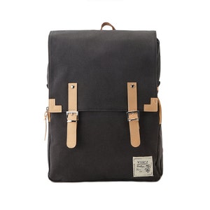 Simple cotton Square Backpack (Charcoal Gray)