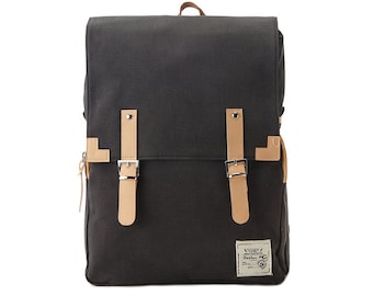 Simple cotton Square Backpack (Charcoal Gray)