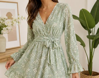 Schnittmuster für ein Damenkleid (PDF), Größen XS-XXXL, Langarmkleid, Nähprojekt