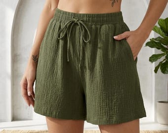 Enkelt shortsmönster | Mönster för damshorts | Nybörjarshortsmönster | Shorts med resår i midjan | Shorts med hög midja och vida ben – sömnadsmönster