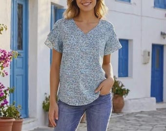 Blusenschnittmuster für Damen (PDF), Größen XS-XXXL, einfaches Blusenschnittmuster, Schnittmuster für Anfänger, Oberteil-Schnittmuster.