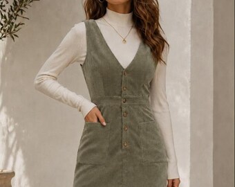 Schnittmuster für ein Overallkleid, Größen XS-XXXL, Damenkleid-Schnittmuster, Minikleid-Schnittmuster, Nähvorlagen für Damen, Kleid mit Knöpfen, Figurbetontes Kleid