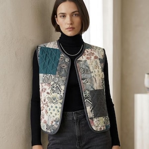 Vest Sewing Pattern, Front Tie Top Pattern, Vest Pattern, Top sewing pattern, Women Sewing Patterns, Quilted Vest, Patchwork Vest