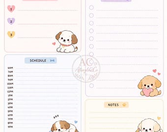 Cute Puppy Planner Printable | Kawaii Daily & Weekly Planner Bundle | Pastel Productivity Pages | Instant Download PDF