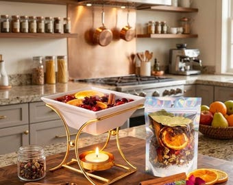 Keramische sudderpotkom en sudderset | Cosy Home-geurcadeauset | Potpourri-kom op kookplaat