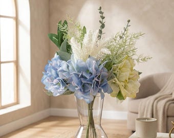 Faux Flower Vase Arrangement, Pink Lily & Hydrangea Centerpiece, Elegant Spring Summer Home Decor, Gift for Mom