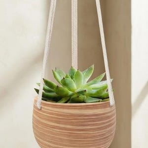 5 Inch Hanging Ceramic Planter with Macrame Holder | Small Indoor Plant Pot with Drainage