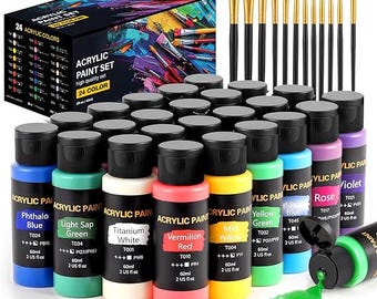 TMOL Acrylic Paint Set – 24 Colors with 12 Brushes for Canvas, Wood, Ceramic