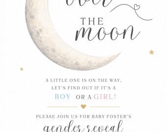 Invitación para revelar el sexo del bebé con temática de luna de miel / Plantilla para baby shower celestial (Descarga digital)